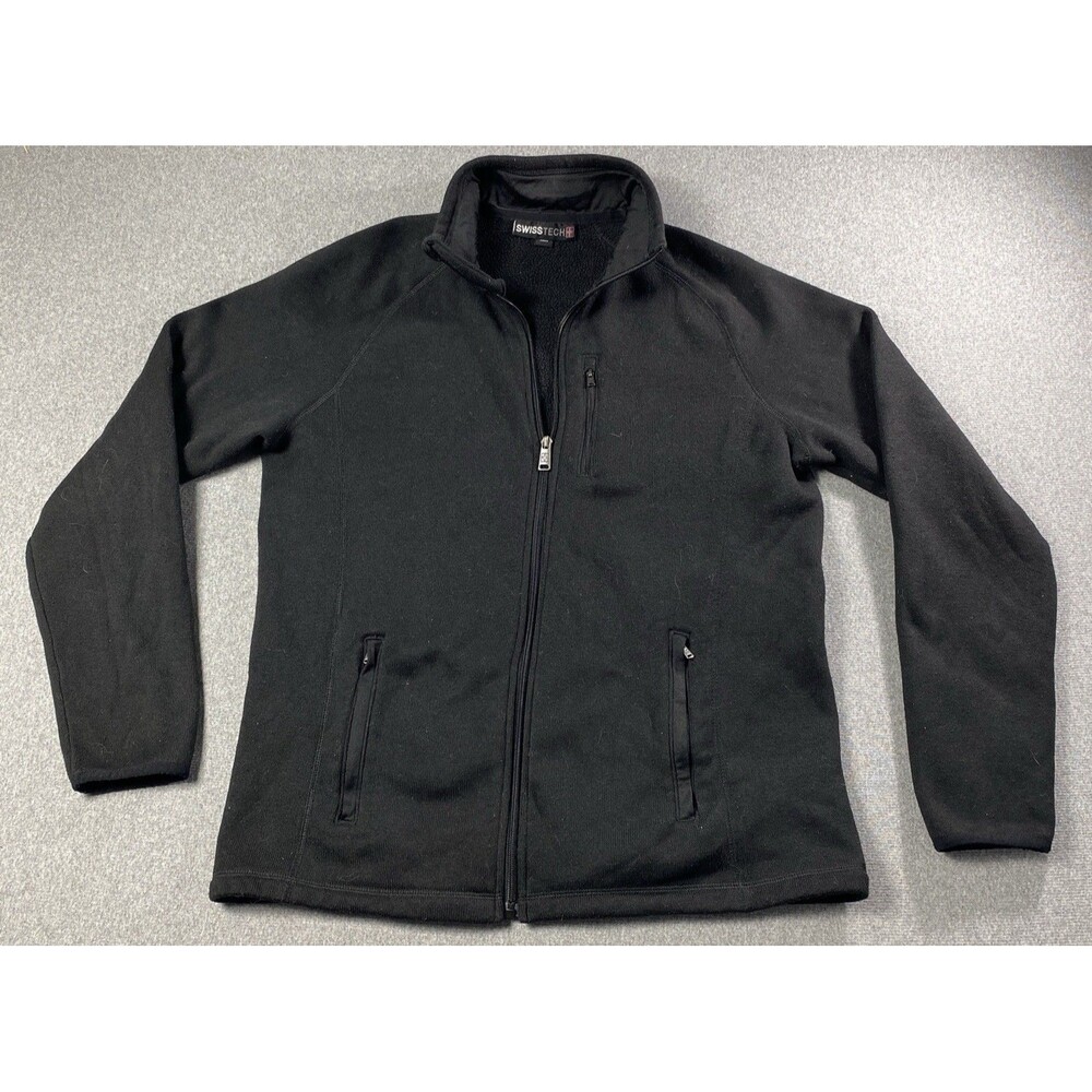 Swiss Tech Men’s Fleece Full Zip Jacket Size Medium (38-40) Black 5 Pockets